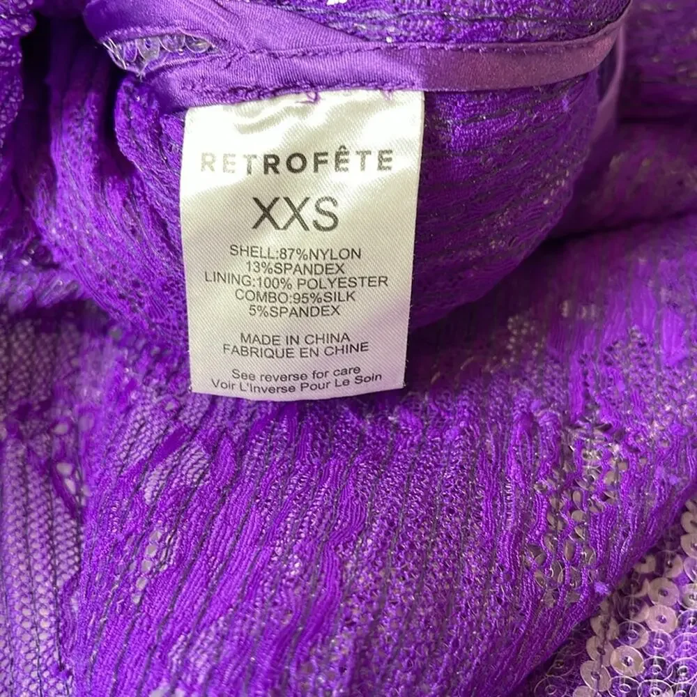 RETROFETE Lucia Sequin Strapless Bodycon Lace Sheer Purple Maxi Dress Size XXS - Picture 12 of 12